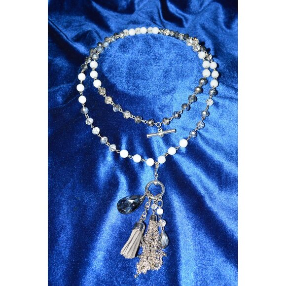 Womens Bohemian Beaded Crystal Multi Strand Toggle Tassel Pendant Necklace - Picture 10 of 12